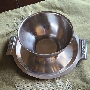 Mid Century Rogers 18-8 surviving bowl with attached plate 8 " diameter 2.25" t